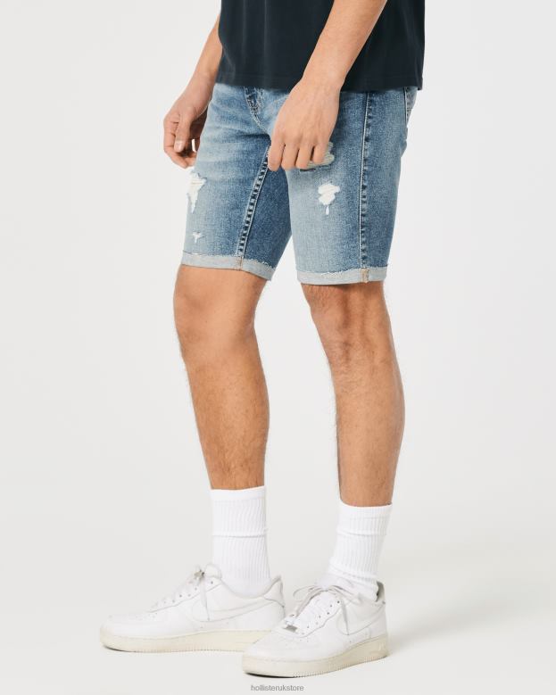 Bottoms Hollister Men Ripped Medium Wash Skinny Denim Shorts 9\\ 488201175 Ripped Medium Wash